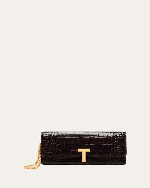 Wallis Clutch Bag in Shiny Croc-Embossed Leather